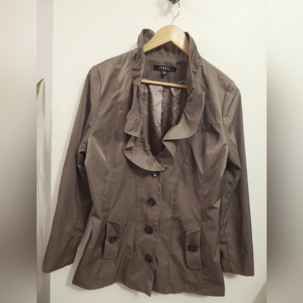 Sandro Studios Olive Green Ruffled Blazer